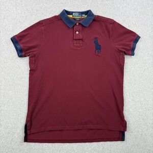 Vintage Polo Ralph Lauren Shirt Mens Large Burgundy Red Big Pony Rugby Polo 90s